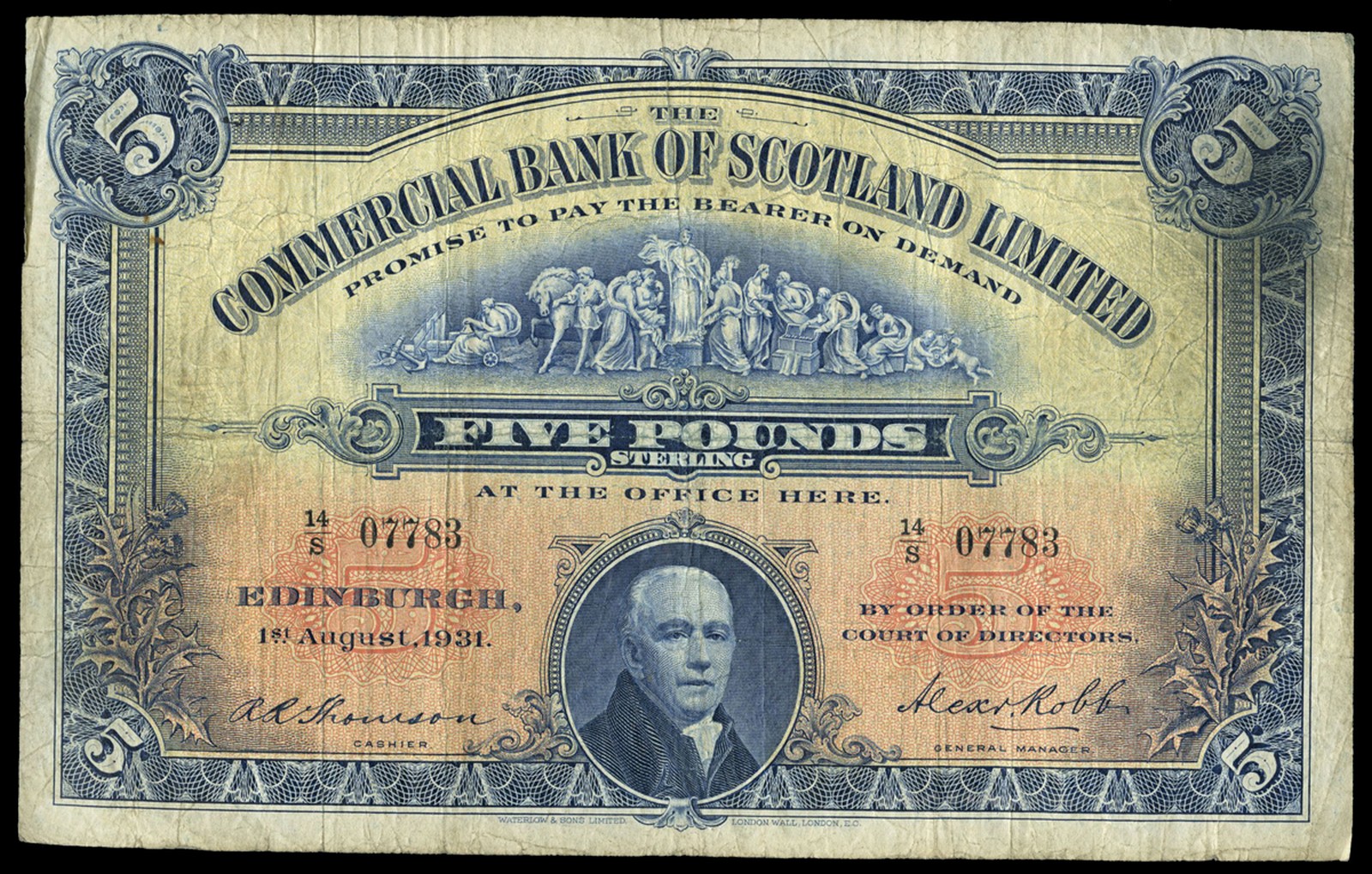 BRITISH BANKNOTES, The Commercial Bank of Scotland Ltd, Five Pounds, 1 August 1931, 14/S 07783,