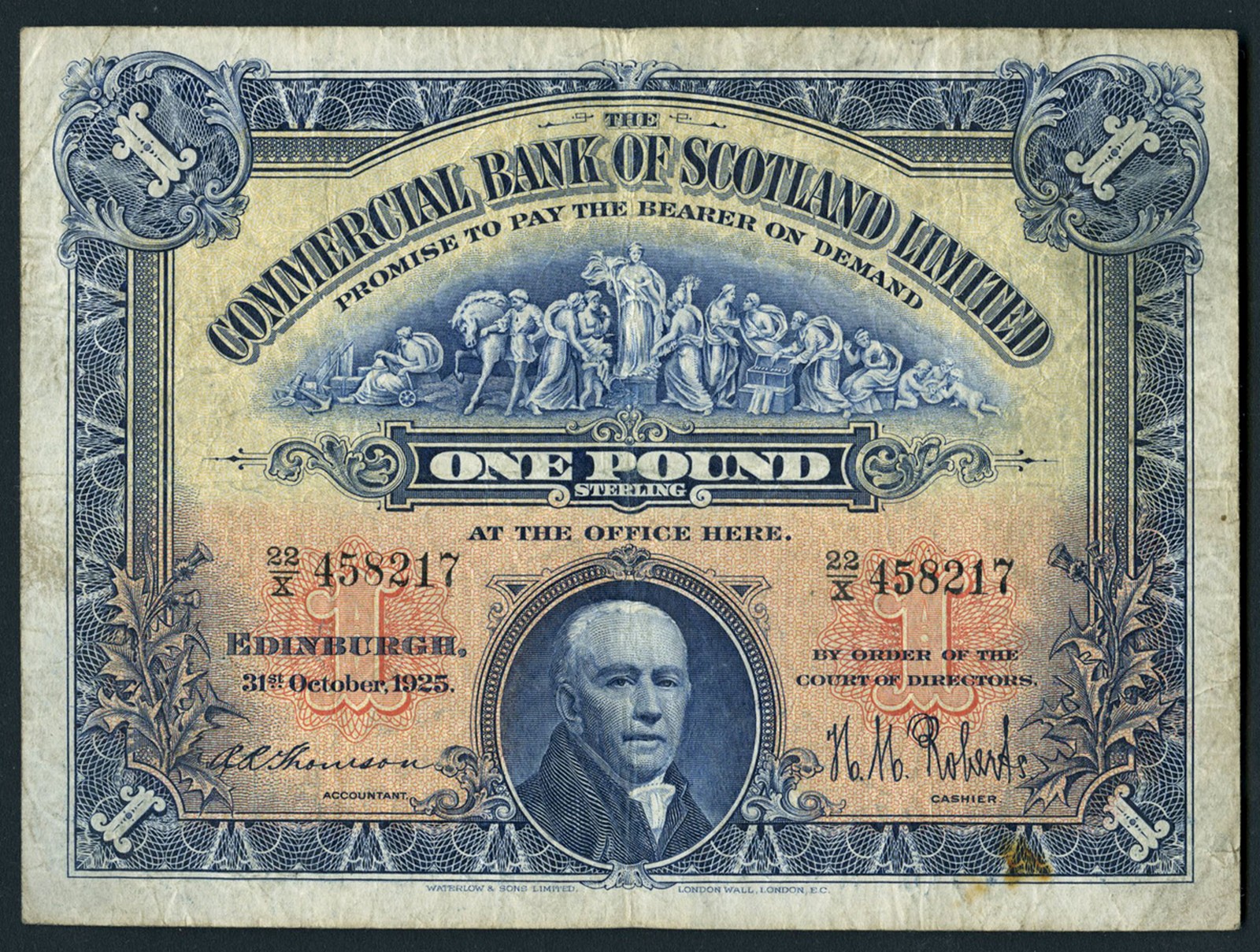 BRITISH BANKNOTES, The Commercial Bank of Scotland Ltd, One Pound, 31 October 1925, 22/X 458217,