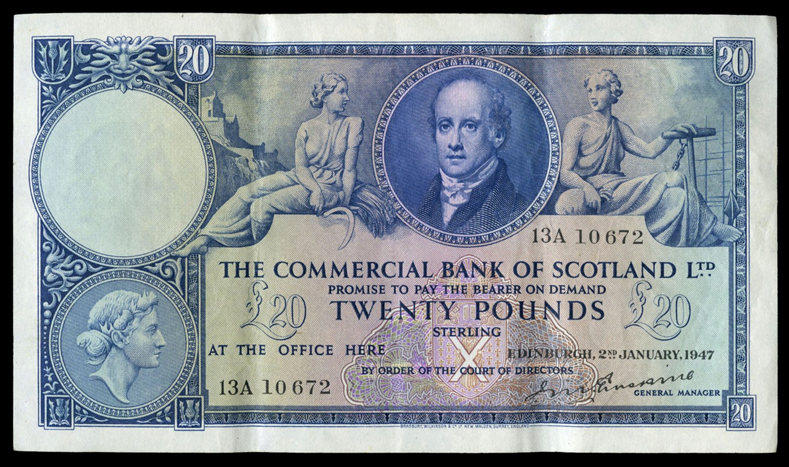 BRITISH BANKNOTES, The Commercial Bank of Scotland Ltd, Twenty Pounds, 2 January 1947, 13/A 10672,