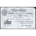 BRITISH BANKNOTES, Bank of England, E.M. Harvey, Five Pounds, 22 August 1918, Liverpool, 64/U