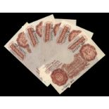 BRITISH BANKNOTES, Bank of England, K.O. Peppiatt, Ten Shillings (5), all 1934-40, 44S, 49S, 43R,