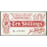 BRITISH BANKNOTES, Treasury, J. Bradbury, Ten Shillings, August 1914, A/18 136401 (Dugg. T9).