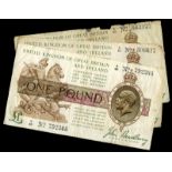 BRITISH BANKNOTES, Treasury, J. Bradbury, One Pound (3), all 1917-19, A/28 prefix, A/80 792366, E/13