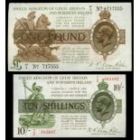 BRITISH BANKNOTES, Treasury, N.F. Warren Fisher, Ten Shillings, T/2 265897, One Pound, X1/3