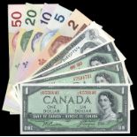 WORLD BANKNOTES, Canada, Bank of Canada, One Dollar (4), 1954-67, Two Dollars, 1986, Five Dollars,