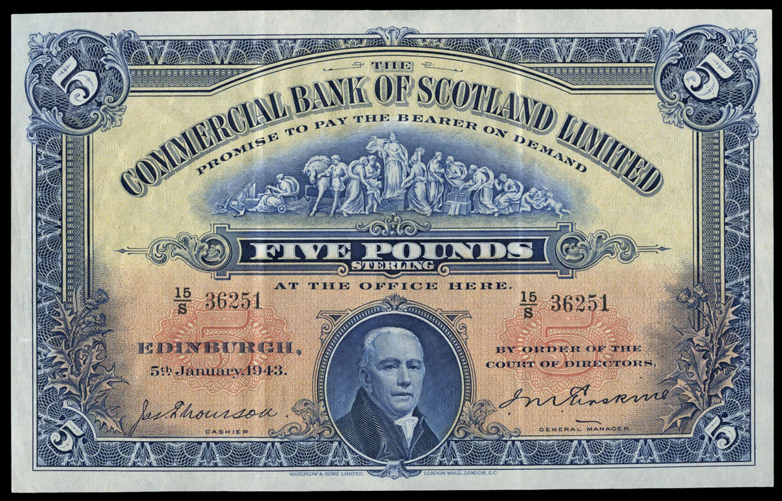 BRITISH BANKNOTES, The Commercial Bank of Scotland Ltd, Five Pounds, 5 January 1943, 15/S 36251,