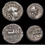 ANCIENT COINS, L. Minucius, Denarius, c. 133, rev. Jupiter in quadriga right, 3.85g (Craw. 248/1;
