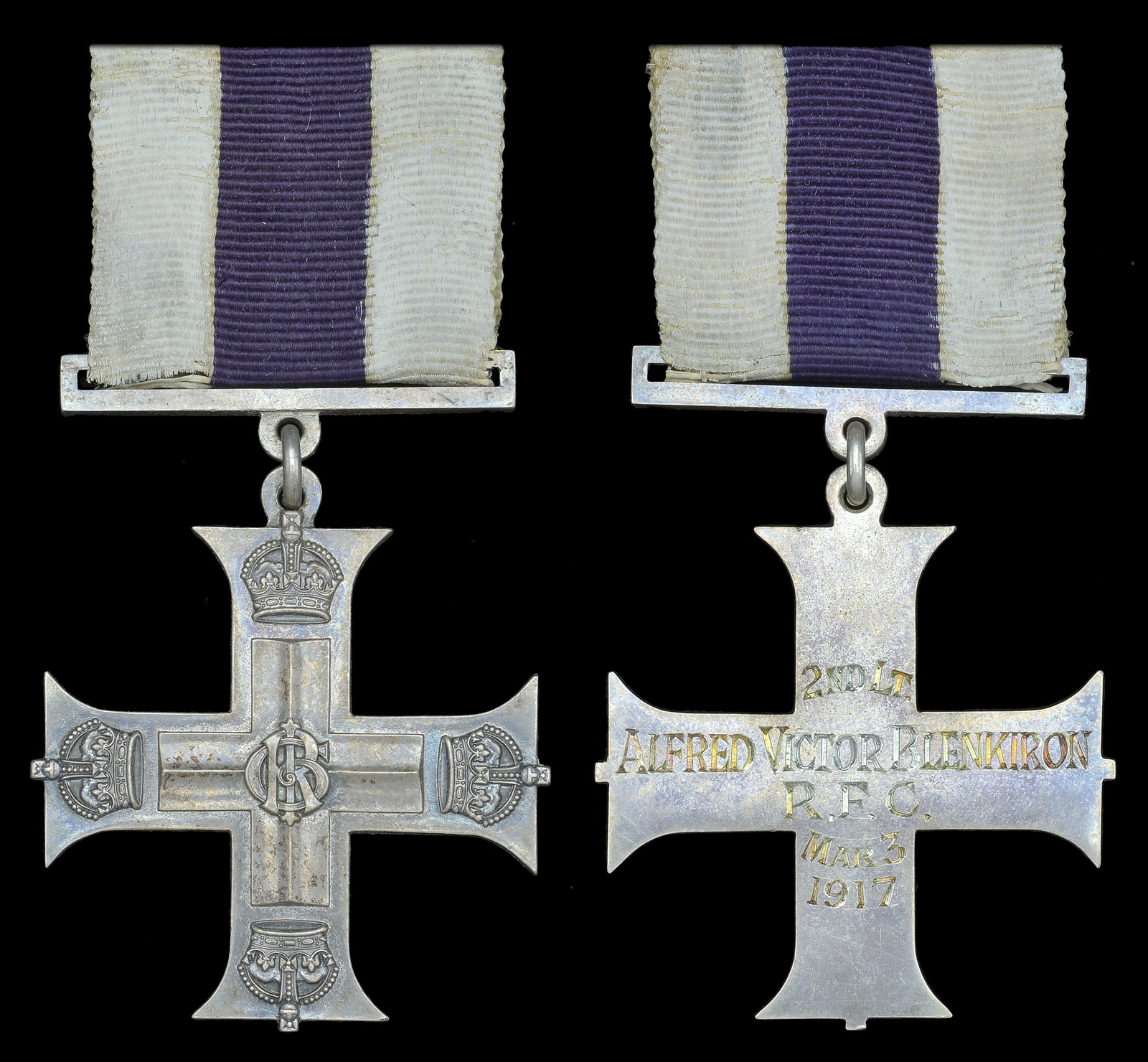 The Great War ace’s M.C. group of three awarded to Lieutenant A. V. Blenkiron, Royal Flying Corps,