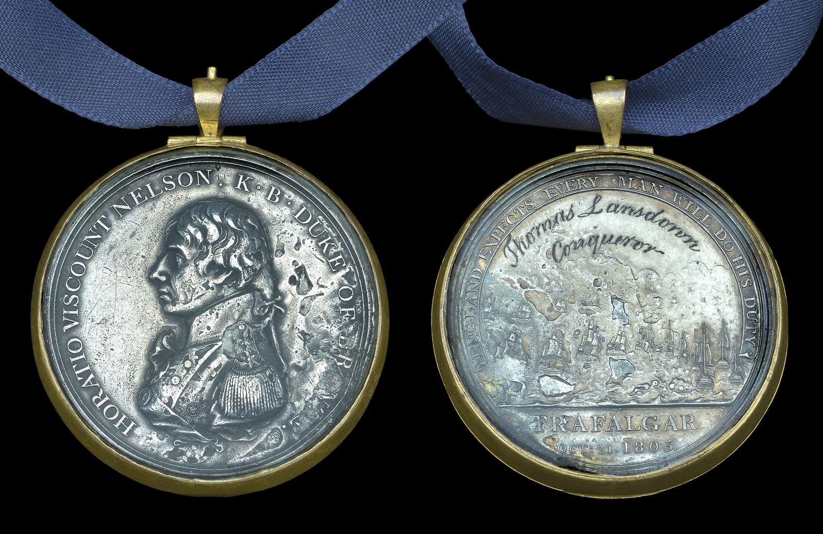 Matthew Boulton’s Medal for Trafalgar 1805, white metal, reverse inscribed, ‘Thomas Lansdown