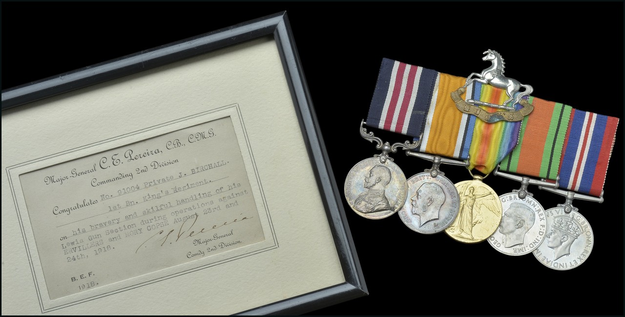 A Great War ‘Western Front’ M.M. group of five awarded to Private J. E. Birchall, 1st Battalion