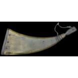 18th Century Powder Horn, of curved ram’s horn approximately 20 cms long x 8.5 cms at the base,