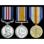 A Great War M.M. group of three awarded to Sergeant S. B. Hall, East Surrey Regiment Military Medal,