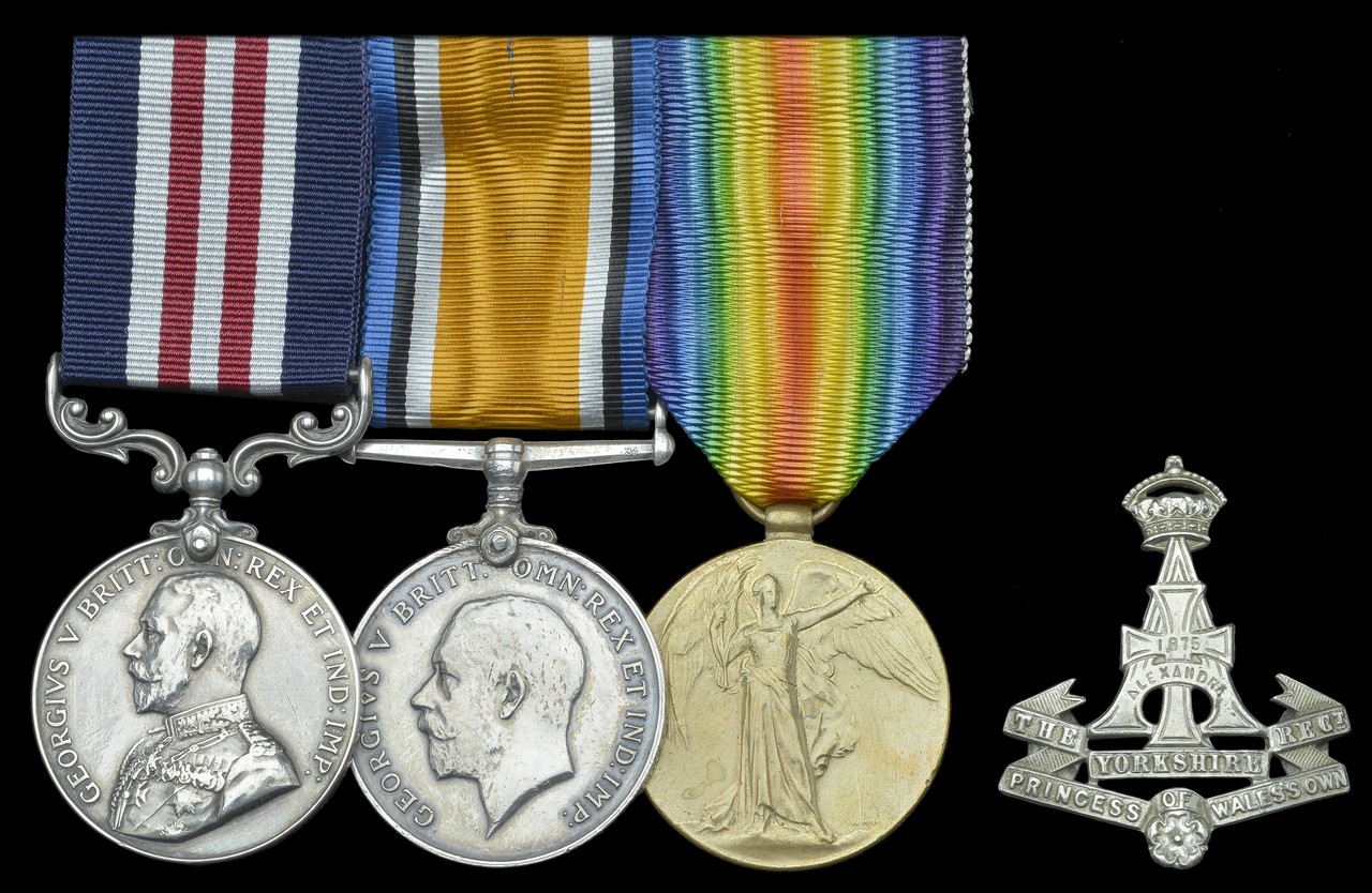 A Great War M.M. group of three awarded to Private G. H. Richardson, 4th Battalion Yorkshire