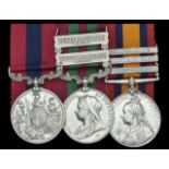 A rare North West Frontier D.C.M. group of three awarded to Private H. Nelthorpe, 1st East Kent