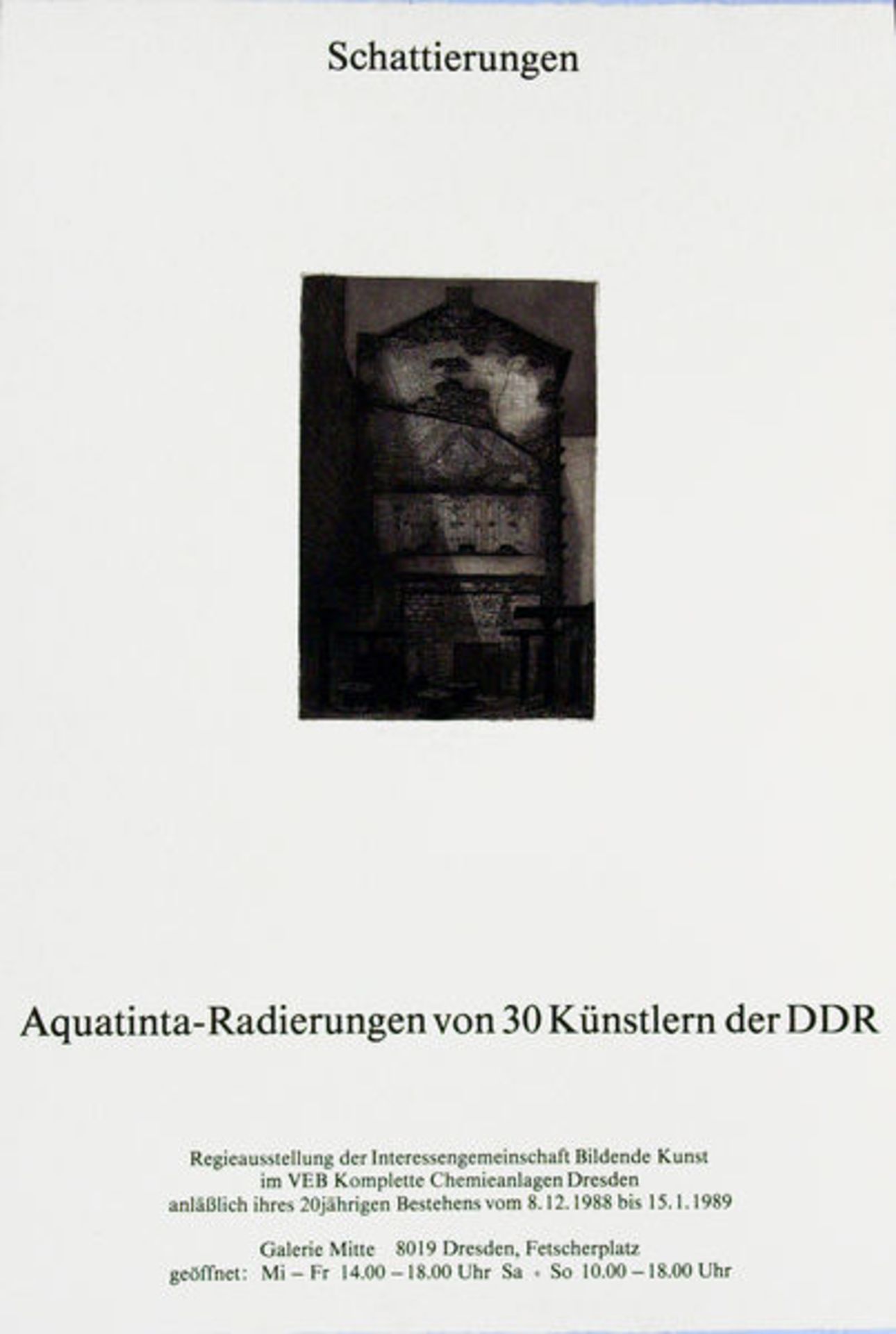 Butzmann, Manfred
Radierung auf Hahnemühle Bütten, 26,7 × 17,8 cm.
Schattierungen (