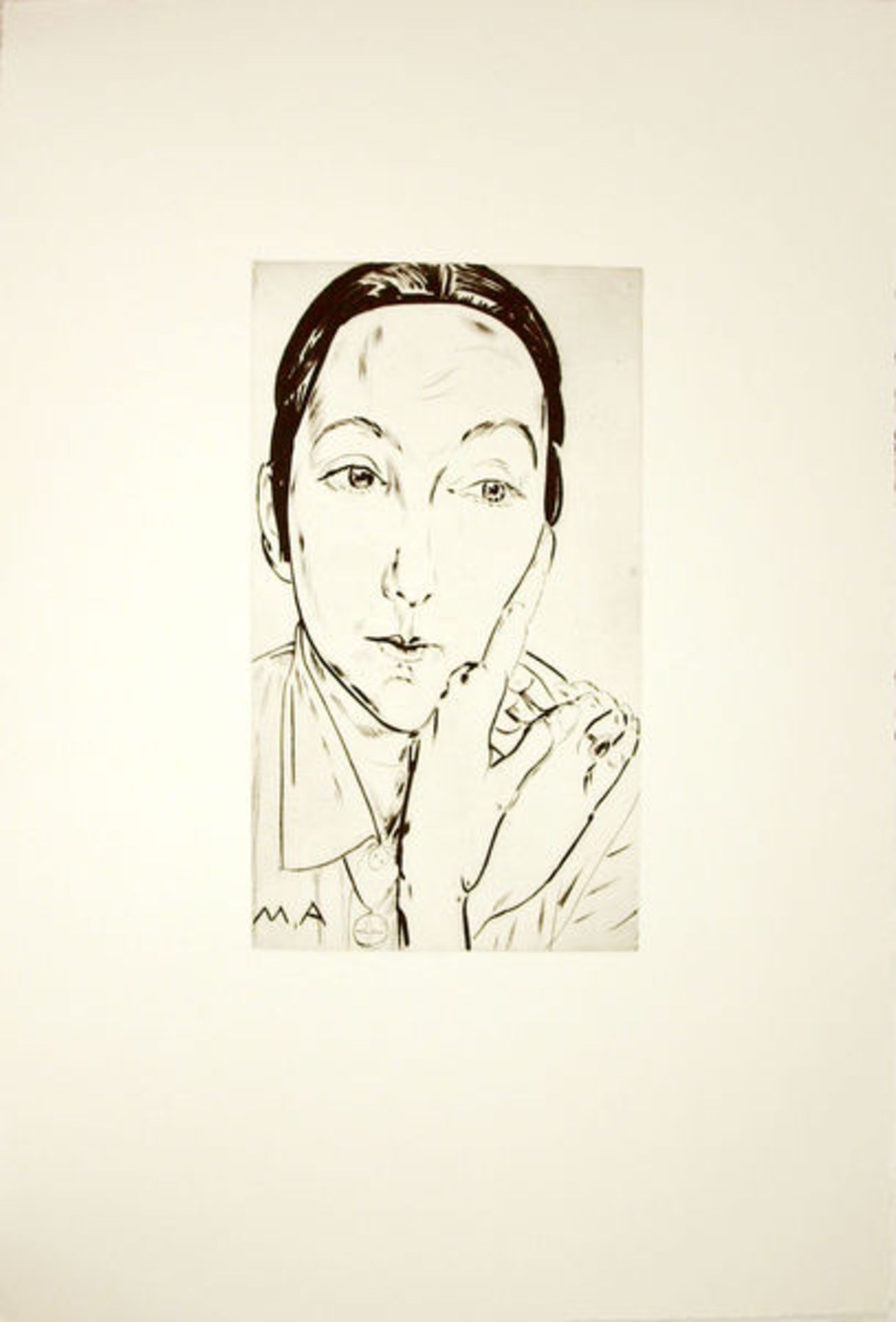 Ackermann, Max
Radierung auf Hahnemühle Bütten, 41,0 × 23,5 cm.
Portrait Erika Beilke (1932)