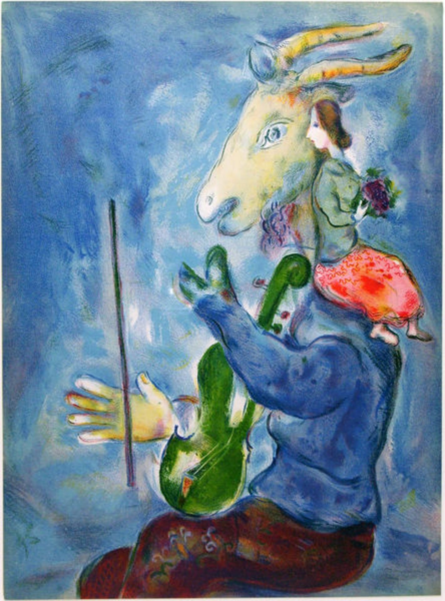 Chagall, Marc
Farblithographie auf Velin, 35,5 × 26,0 cm.
Printemps (1938)Blatt aus der 1938