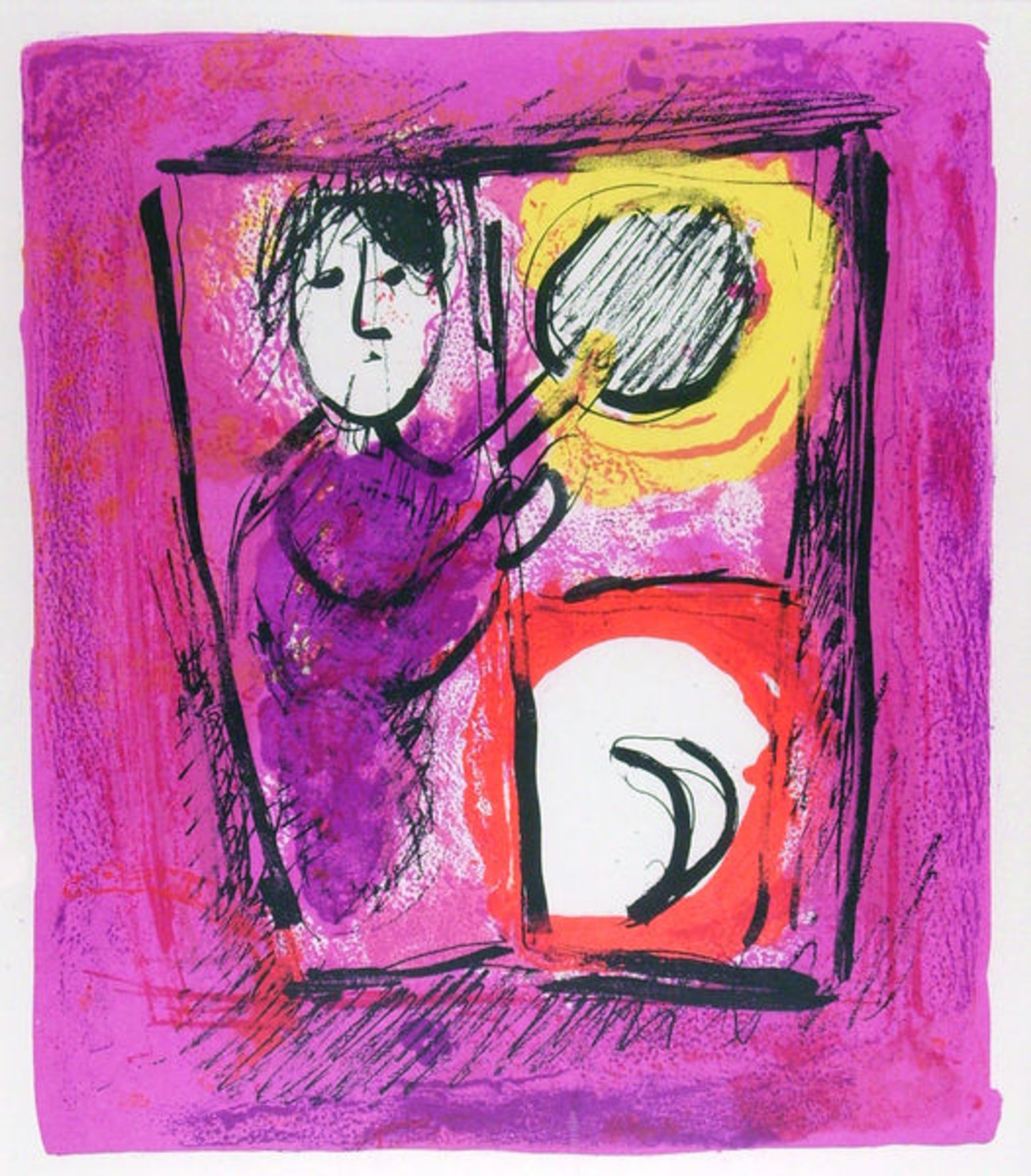Chagall, Marc
Farblithographie auf Papier, 25,1 × 22,0 cm.
Das Fenster (1957)Mourlot 175.