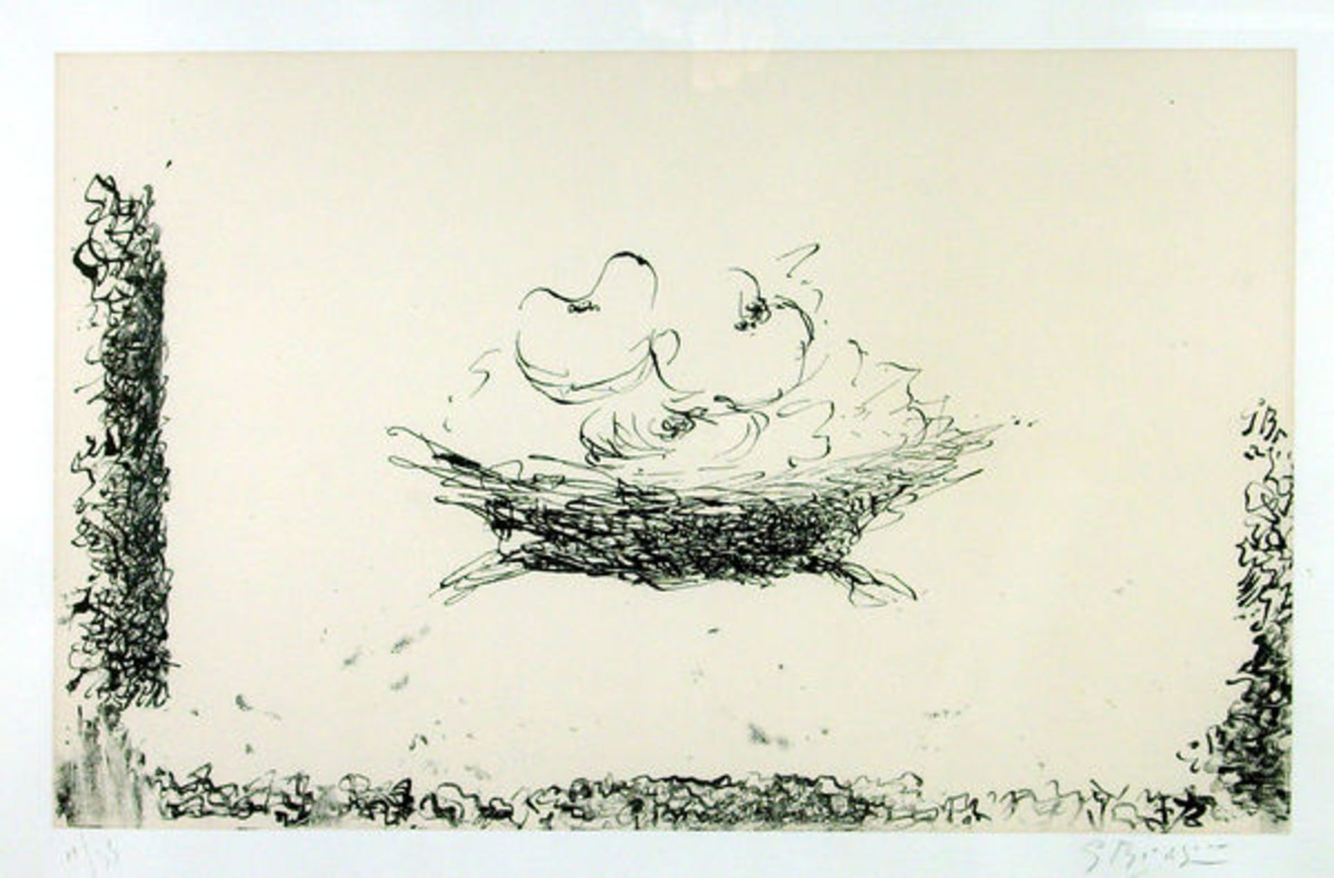 Braque, Georges
Lithographie auf China auf Arches Bütten gewalzt, 32,0 × 50,8 cm.
Les Pommes (
