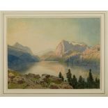 Aquarell, weiß gehöht Carl Theodor Reiffenstein 1820 Frankfurt - 1893 Frankfurt "Gosausee im