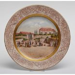 Teller mit Ansicht von Dresden, Meissen um 1800. Rd. Form, minim. ansteigende Fahne. Im Spiegel