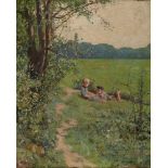 Gemälde Ernst Leuenberger 1856 Bern - 1937 Besso "Sommeridyll mit Knaben" u. re. sign., dat. u. m.