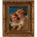 Gemälde Bildnismaler um 1860 "Doppelportrait - Mädchenbildnisse" verso auf der Leinwand