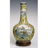 Vase, Famille Jaune, Landschaftsmalerei m. Figurenstaffage, China K'ang-hsi-Stil. Porzellan m.