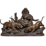 Gr. Bronze Jules Moigniez(1835 Senlis - 1894 Saint-Martin-du-Tertre) "Drei Hunde auf der Jagd"