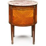 Ovales Pfeilerschränkchen, Louis-XVI-Stil,Frankreich 19. Jh. Rosenholz furn. 1 abschließbare Tür.