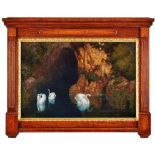 Gemälde Jugendstilmaler um 1890"Schwimmende Schwäne vor einer Grotte" Öl/Lwd., 60 x 90,5 cm