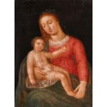 Gemälde Sakralmaler 18. Jh."Madonna mit dem Christuskind" Öl/Holz, 64 x 46 cm, vollständig