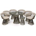 8-teilige Sitzgarnitur mit rundem Tisch undBeistelltisch, Entwurf Warren Platner 1962, Ausführung