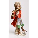 Querflötenspieler aus der "Affenkapelle",Meissen um 1860. Standfigur in Rokoko-Kleidung m.