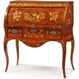 Zylinderbureau, Louis-XV-Stil,Holland Mitte 19. Jh. Palisander furn., reiche Blumenmarketerie in