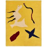 Tapisserie, Joan Miró, "Moongoose",um 1960. Wolle. Gelber Fond mit abstrakten Motiven. Ca. 203 x 155