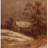Gemälde Richard Fresenius1844 Frankfurt - 1903 Monaco "Winterlandschaft am Bauernhaus" u. li.