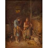 Gemälde Anton Burger1824 Frankfurt - 1905 Kronberg "Die kranke Ziege" verso Reste einer alten