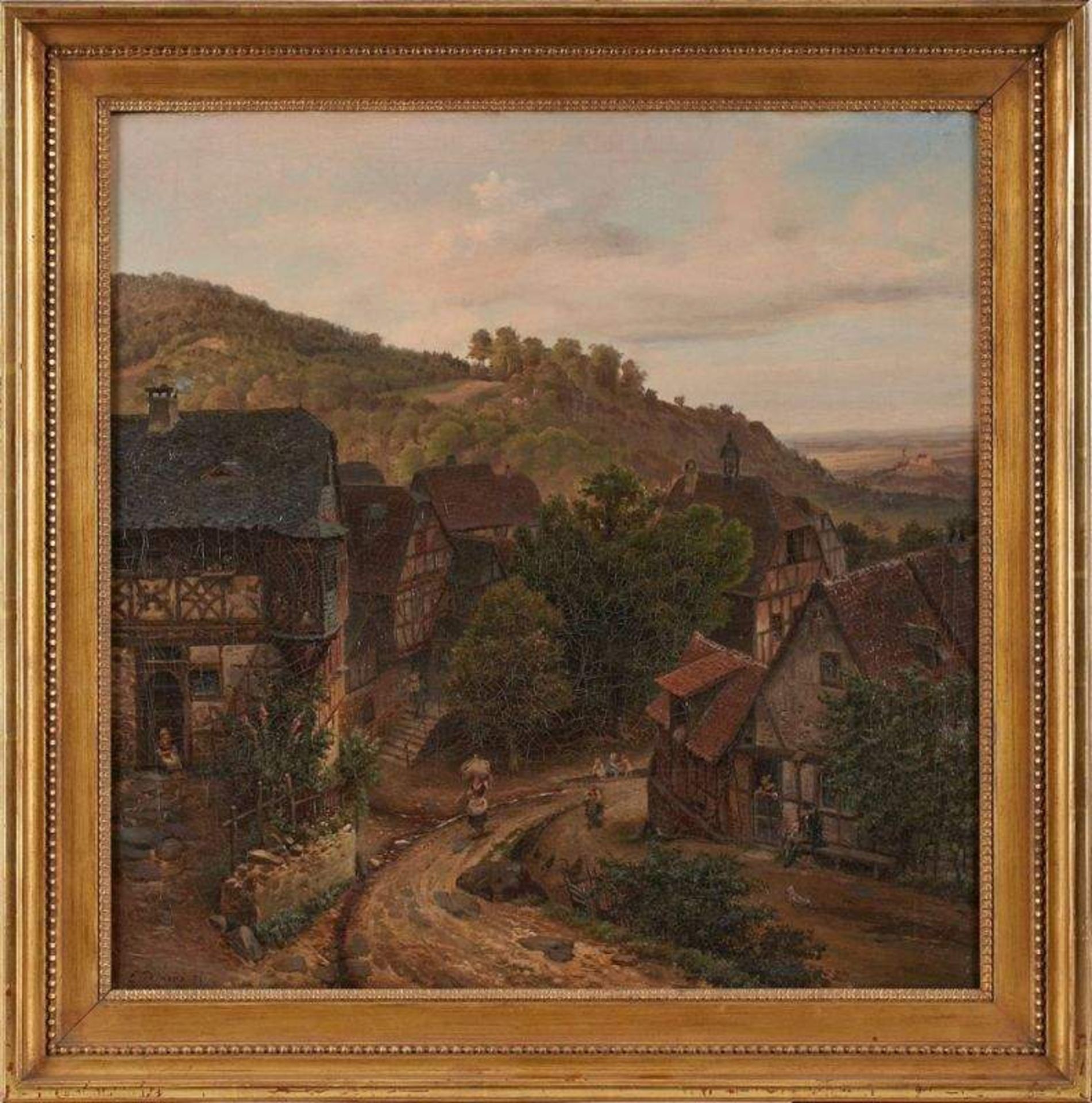 Gemälde Eugen Peipers1805 Stolberg - 1885 Frankfurt "Falkenstein mit Blick auf Kronberg" u. li.