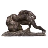 Gr. Bronze Julius Frick(1884 Stuttgart - 1964 Stuttgart) "Sisyphos" 1. Hälfte 20. Jh. Dunkel