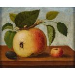 Gemälde Stilllebenmaler 18. Jh."Stilleben mit Obst und Insekt" Öl/Lwd. (doubl.), 23 x 27 cm,