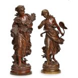 Paar Bronzen Hippolyte Moreau(1832 Dijon - 1927 Neuilly-sur-Seine) Allegorien auf Frühling u.