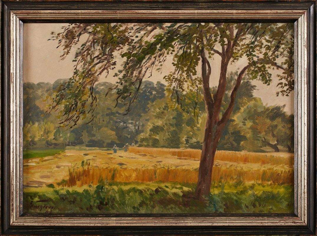 Gemälde Fritz Wucherer1873 Basel - 1948 Kronberg "Kornfeld im Sommer" u. li. sign. u. dat. F.