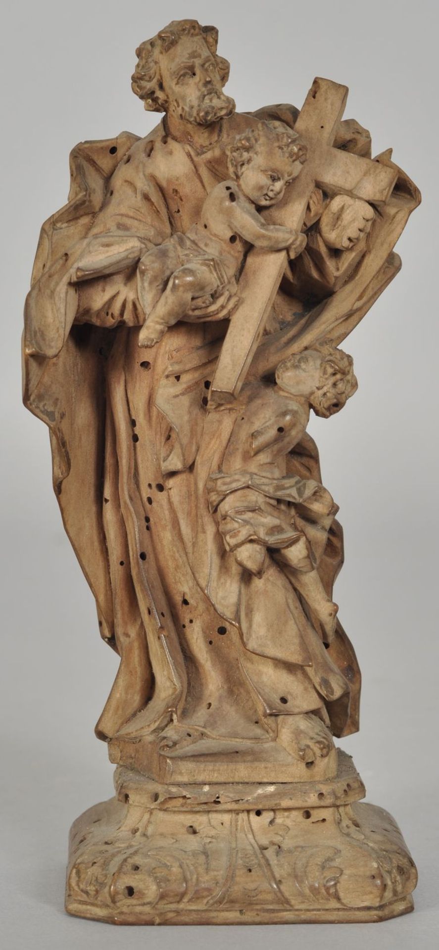 Statuette Joseph mit dem Jesusknaben und einem Engel,böhmisch, um 1700 Buchsbaum, vollplastisch