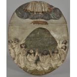 Ovalrelief Himmelfahrt Christi, sächsisch, um 1630Teil von einem Epitaph aus der Kirche in