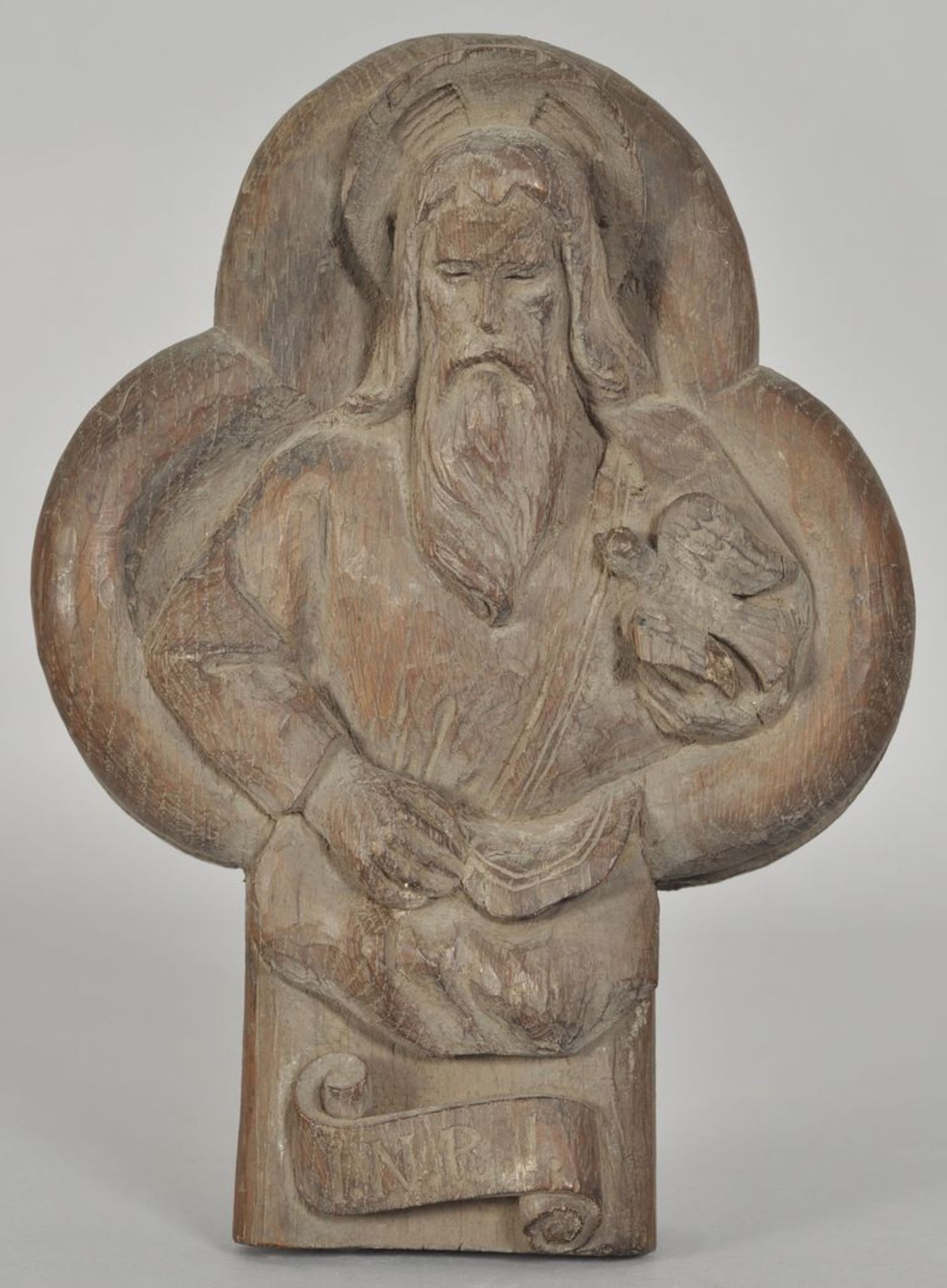 Gottvater im Dreipass, wohl 19. Jh.Eiche, halbplastisch geschnitzt. Vermutl. Fragment (oberer