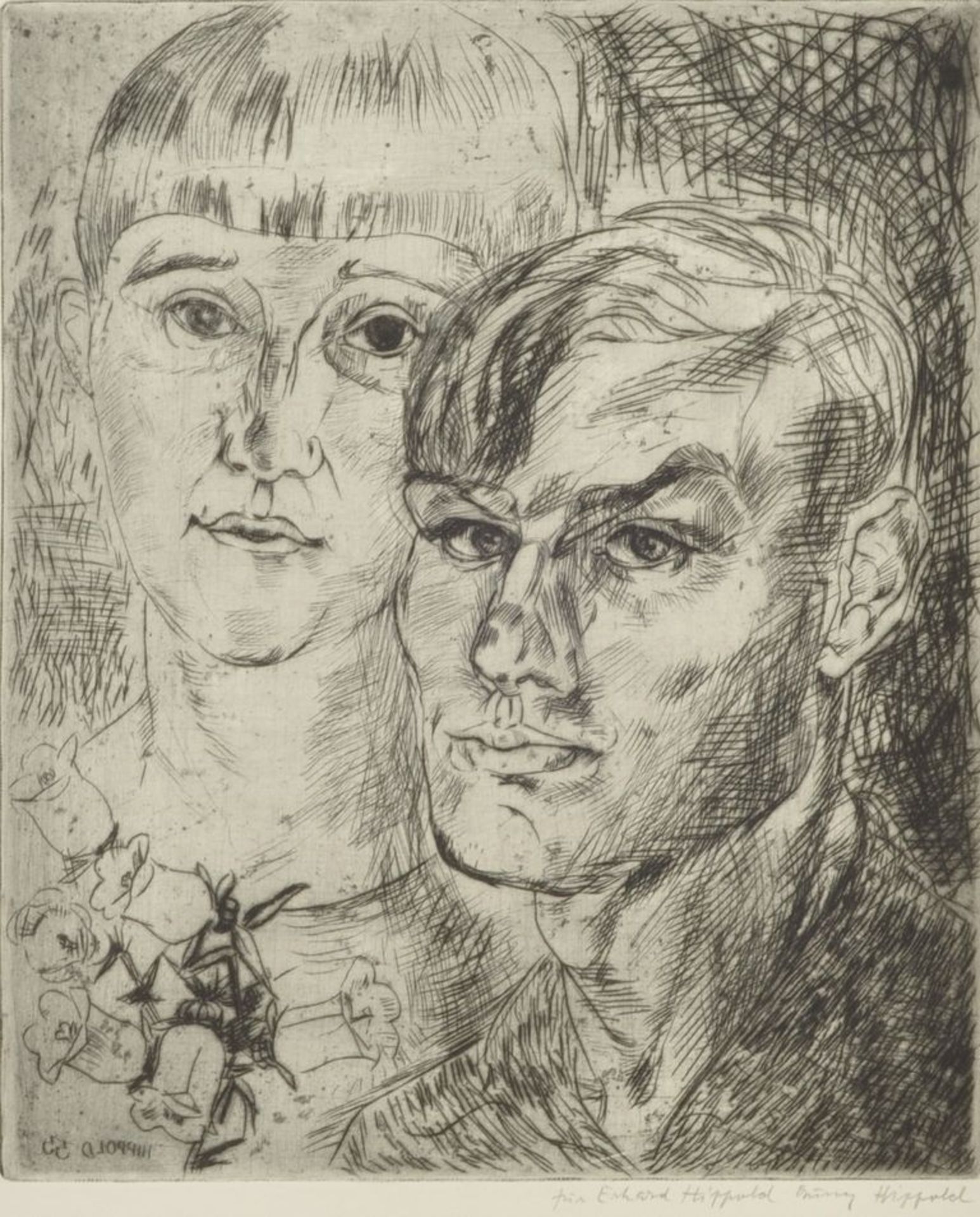 Hippold, Erhard. 1909 Wilkau-1972 Bad GottleubaBildnis mit einer Frau und einem Mann, 1933.