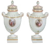 A pair of Meissen urns and pierced covers, late 19th century  A pair of Meissen urns and pierced