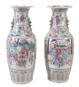 A pair of famille rose Canton vases, 19th century  A pair of  famille rose   Canton vases, 19th