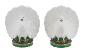 A pair of Minton porcelain flower vases modelled as white doves  A pair of Minton porcelain flower